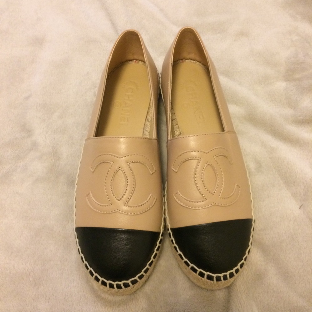 chanel espadrilles beige x black sz 40
